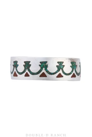 Cuff, Chip Inlay, Turquoise & Coral, Hallmark, Vintage, 3734