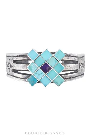 Cuff, Inlay, Turquoise & Lapis, Coin Silver Artisan, Hallmark, Contemporary, 2908