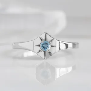 Custom Aquamarine Birthstone Signet Ring | 10K White Gold