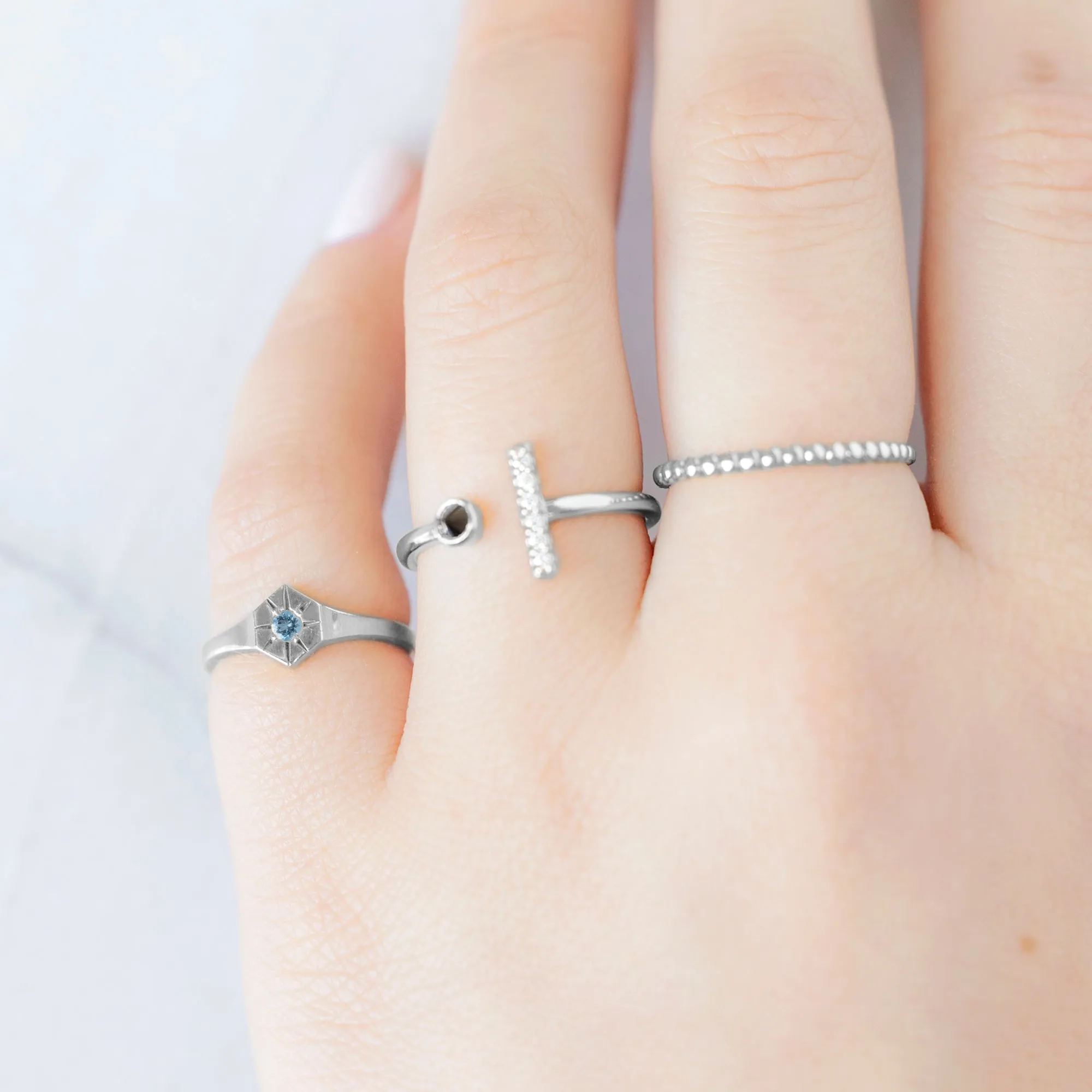 Custom Aquamarine Birthstone Signet Ring | 10K White Gold