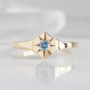 Custom Aquamarine Birthstone Signet Ring | 10K Yellow Gold