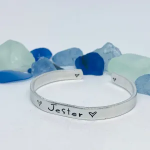 Custom Order for Paula B - Hand Stamped Metal Cuff Bracelet | Pet Loss Cuff Bracelets | Jester | Riley & Lady Bo