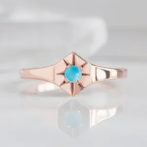 Custom Turquoise Birthstone Signet Ring | 10K Rose Gold