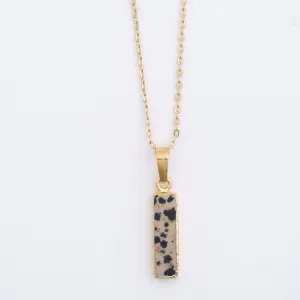 Dainty Dalmatian Jasper Bar Charm Necklace