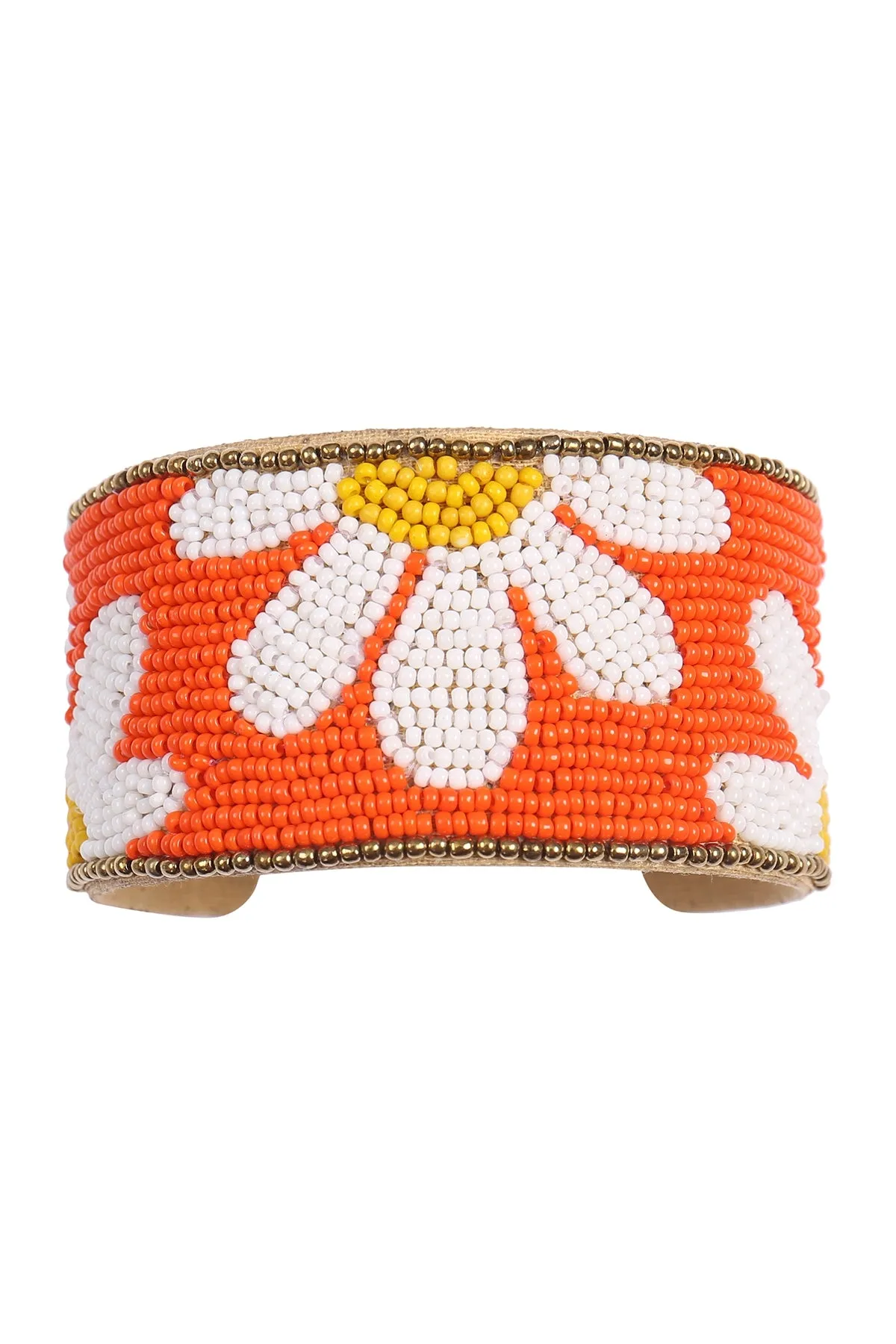 Daisy Flower Seed Bead Wide Cuff Bracelet Orange - Pack of 6