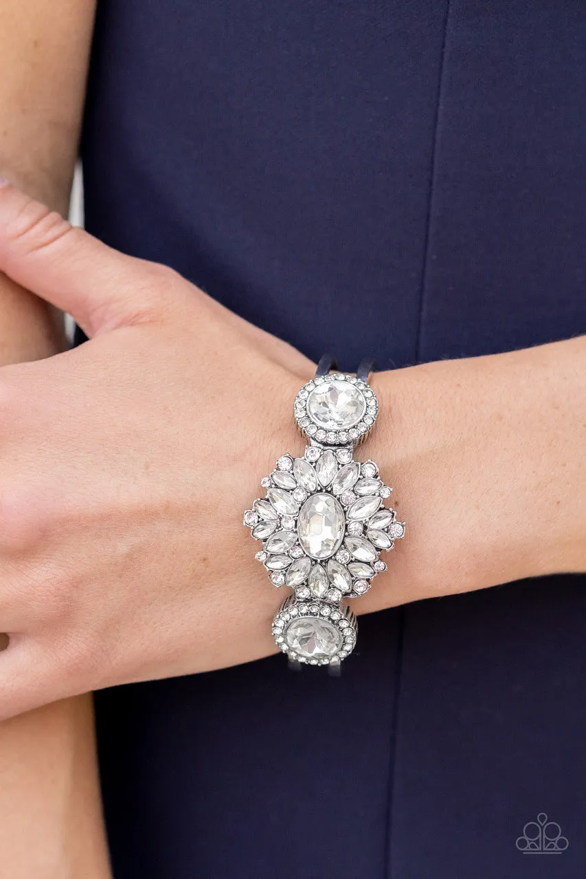 Daydream Dazzle - White - Oval Gem Flower Paparazzi Cuff Bracelet - 2022 GLOW Convention Exclusive