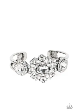 Daydream Dazzle - White - Oval Gem Flower Paparazzi Cuff Bracelet - 2022 GLOW Convention Exclusive