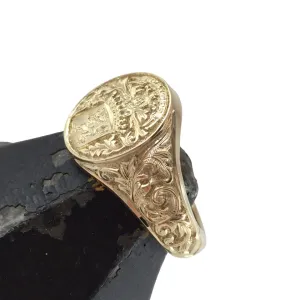 Deep Engraved -  9 Carat Yellow Gold Signet Ring