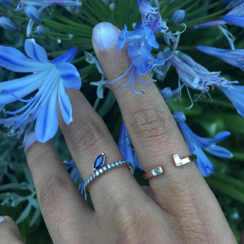 Defne Pavé Ring | Sapphire Marquise and Grey Diamonds