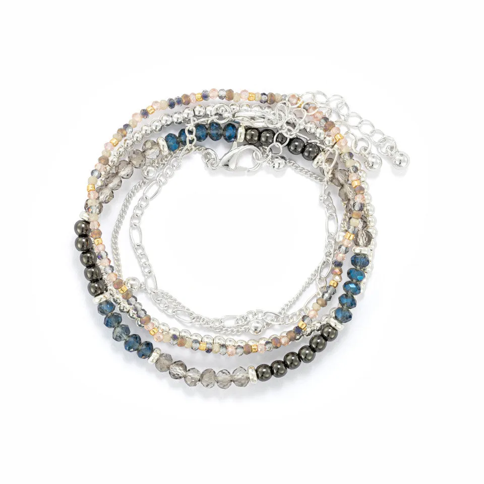 Demdaco Sharing Kindness Bracelet Set of 5 - Gunmetal Silver