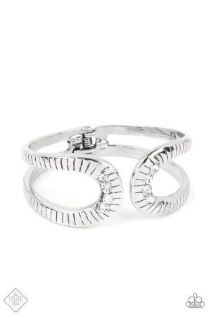 Desert Prosperity - White - Rhinestone Silver Paparazzi Hinge Bracelet - July 2022 Simply Santa Fe