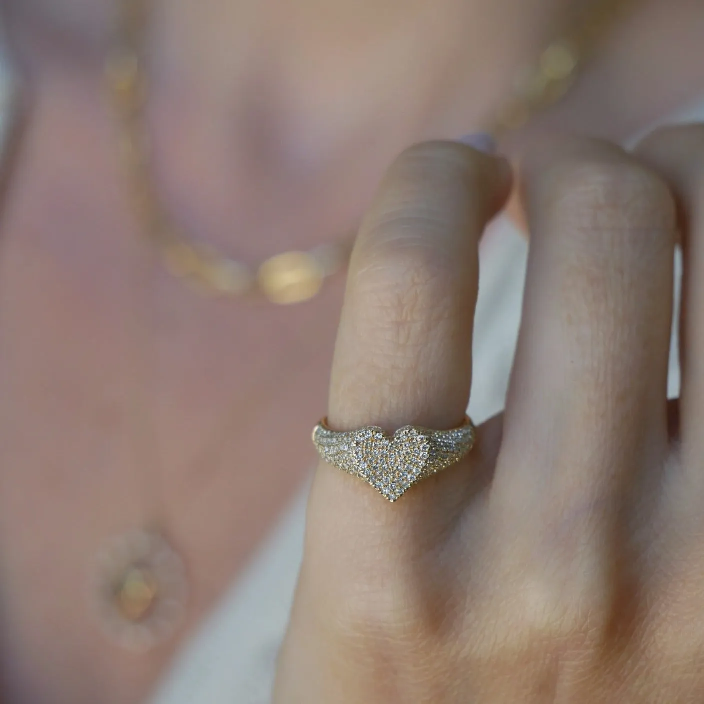 Diamond Heart Signet Ring