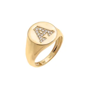 Diamond Initial Pinky Ring 14K