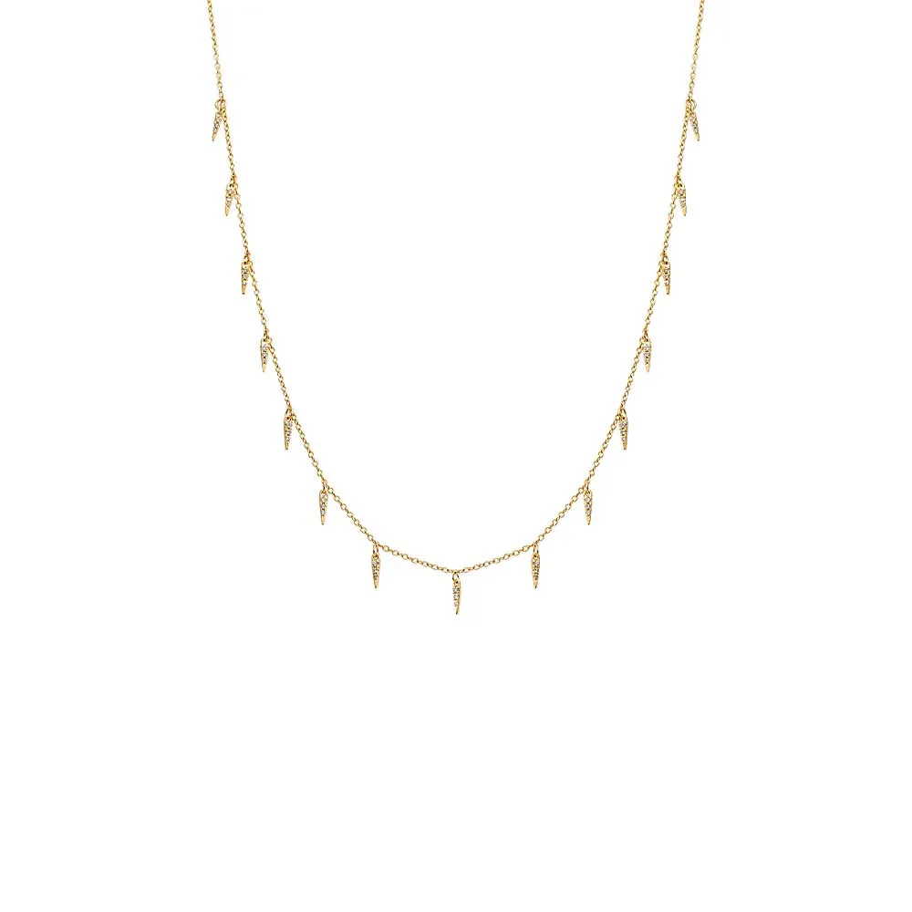Diamond Pave Spike Dangling Charm Necklace 14K