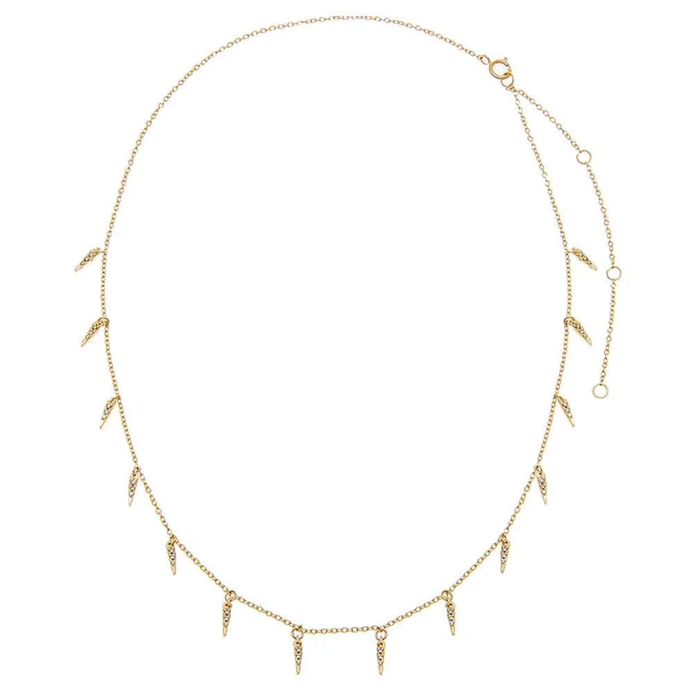 Diamond Pave Spike Dangling Charm Necklace 14K