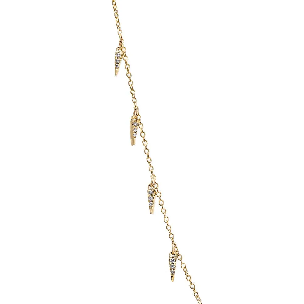 Diamond Pave Spike Dangling Charm Necklace 14K