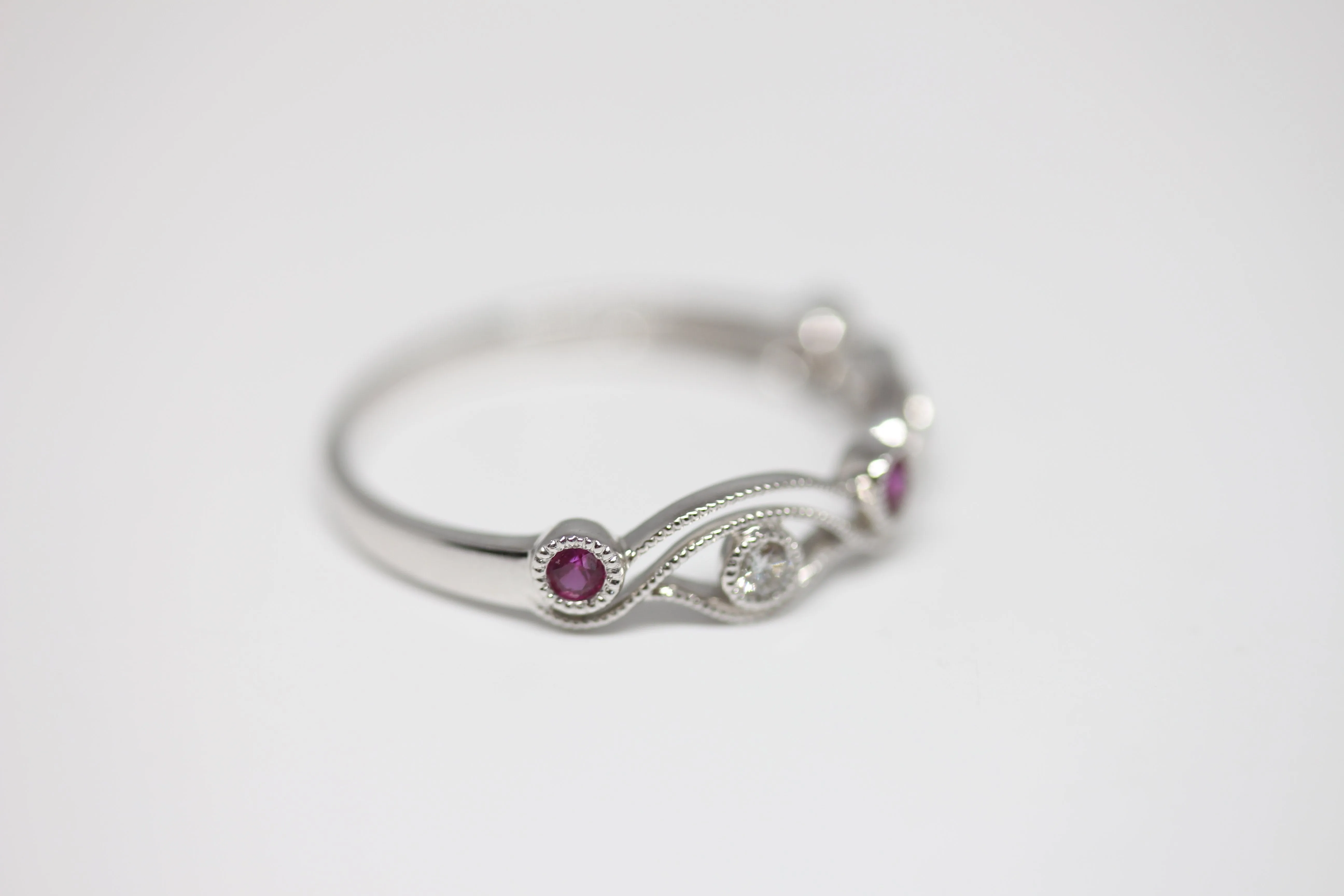 Diamondaire Round Ruby & Diamond Stackable Ring