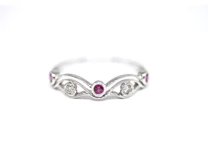 Diamondaire Round Ruby & Diamond Stackable Ring