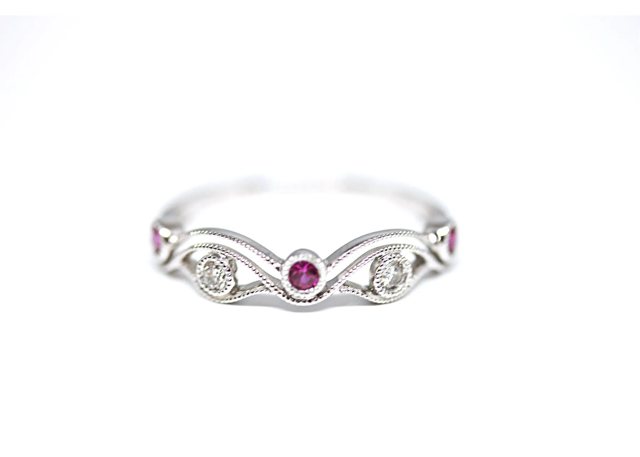 Diamondaire Round Ruby & Diamond Stackable Ring