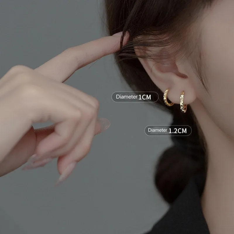Diamonds Cuts Geometric Huggie Earrings-SH037