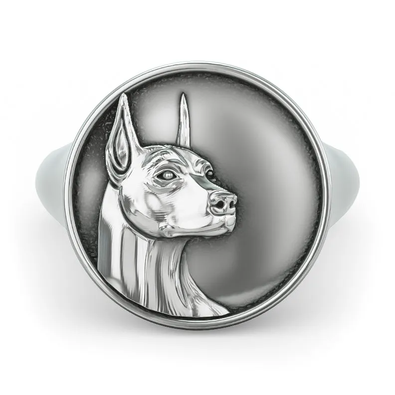 Doberman Pinscher Classic Round Signet Ring