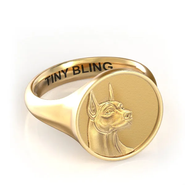 Doberman Pinscher Classic Round Signet Ring