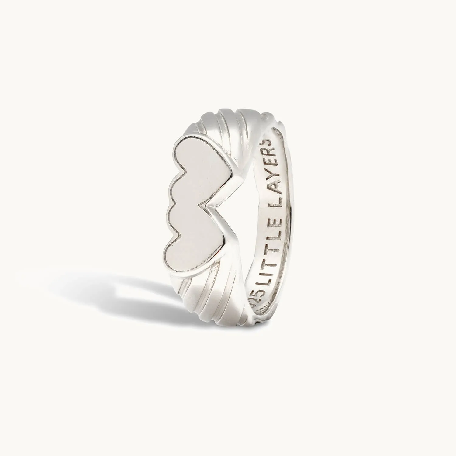 Double Heart Signet Engravable Ring (Silver)