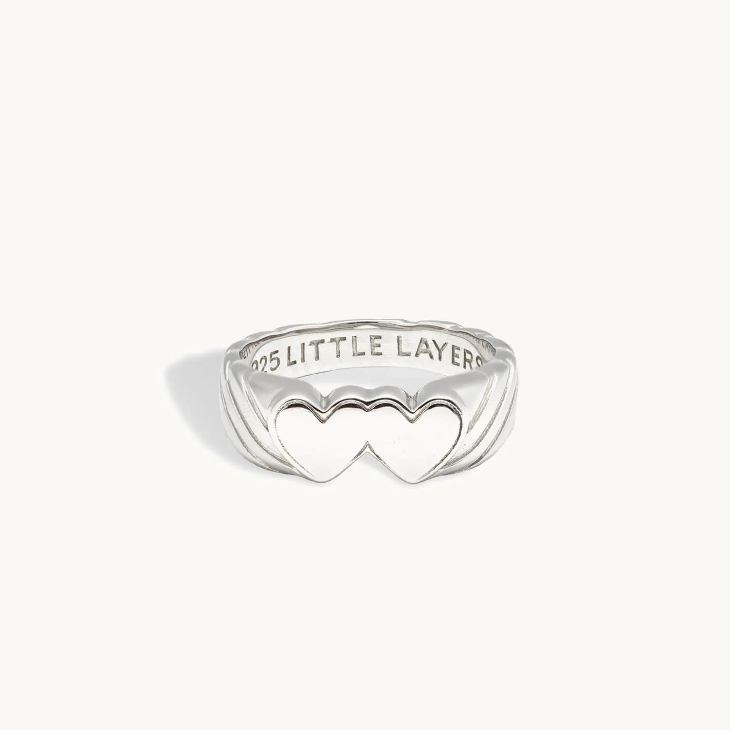 Double Heart Signet Engravable Ring (Silver)