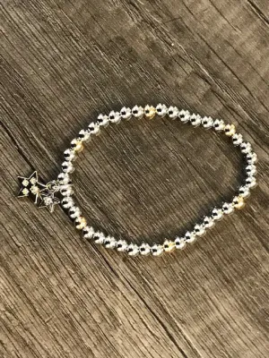 Double Star Silver & Gold Pendant Beaded Bracelet By D & X London
