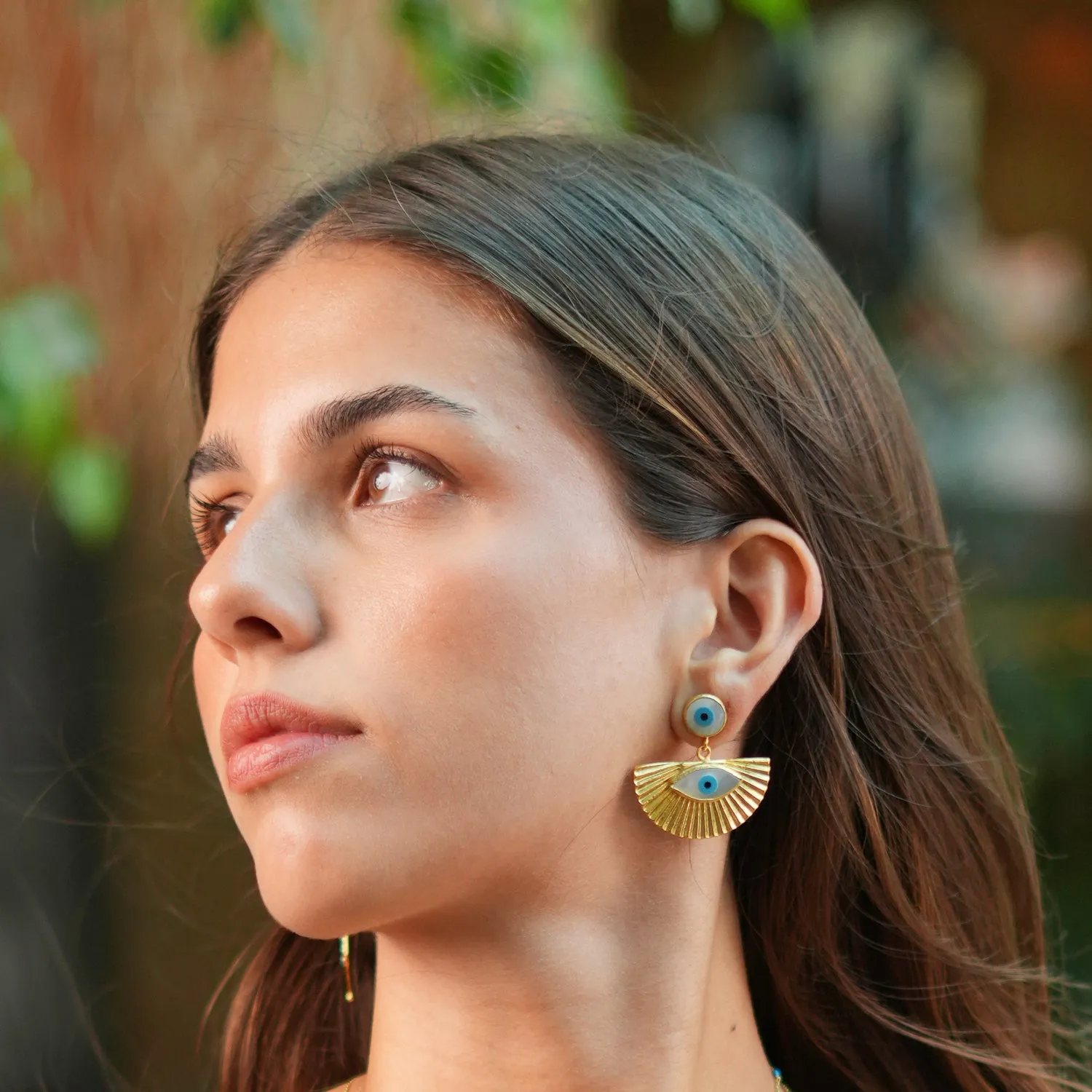 Dual Evil Eye Gold & Pearl Chunky Earrings