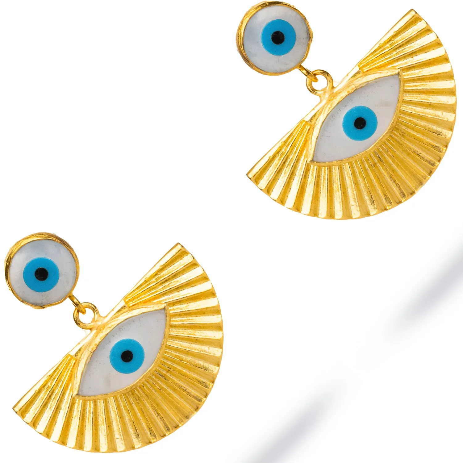 Dual Evil Eye Gold & Pearl Chunky Earrings