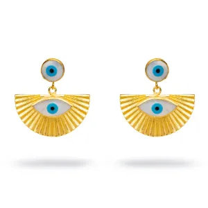 Dual Evil Eye Gold & Pearl Chunky Earrings