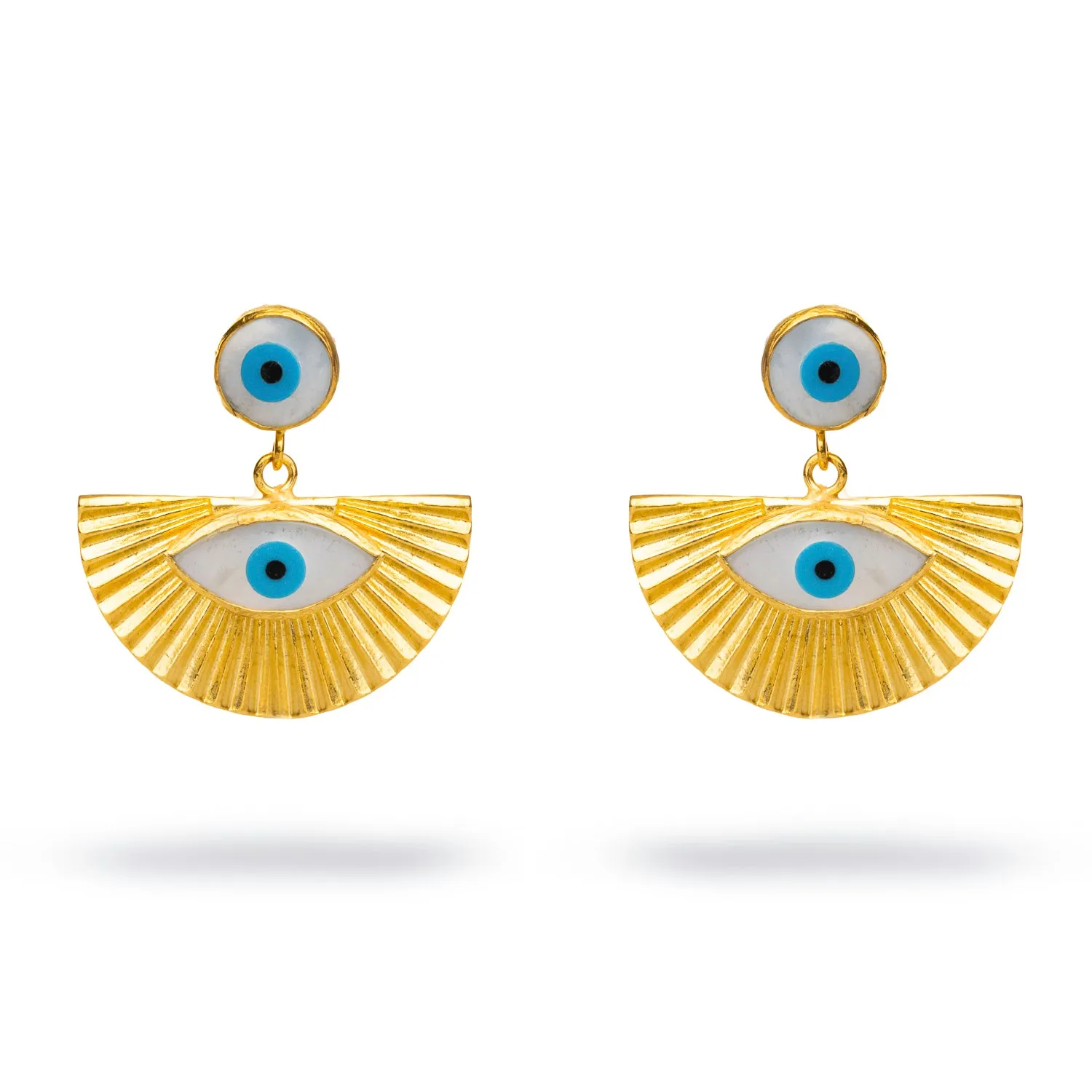 Dual Evil Eye Gold & Pearl Chunky Earrings