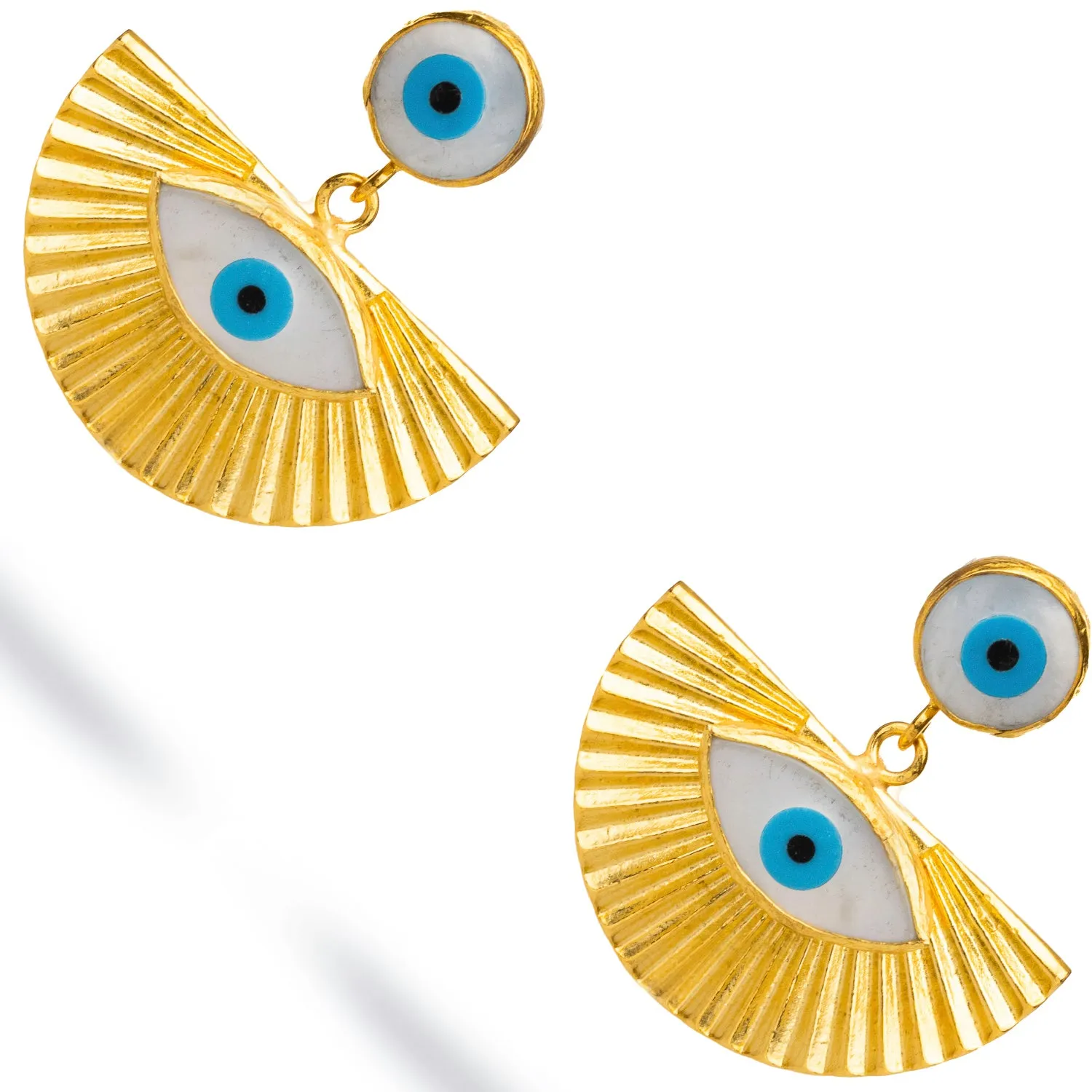 Dual Evil Eye Gold & Pearl Chunky Earrings
