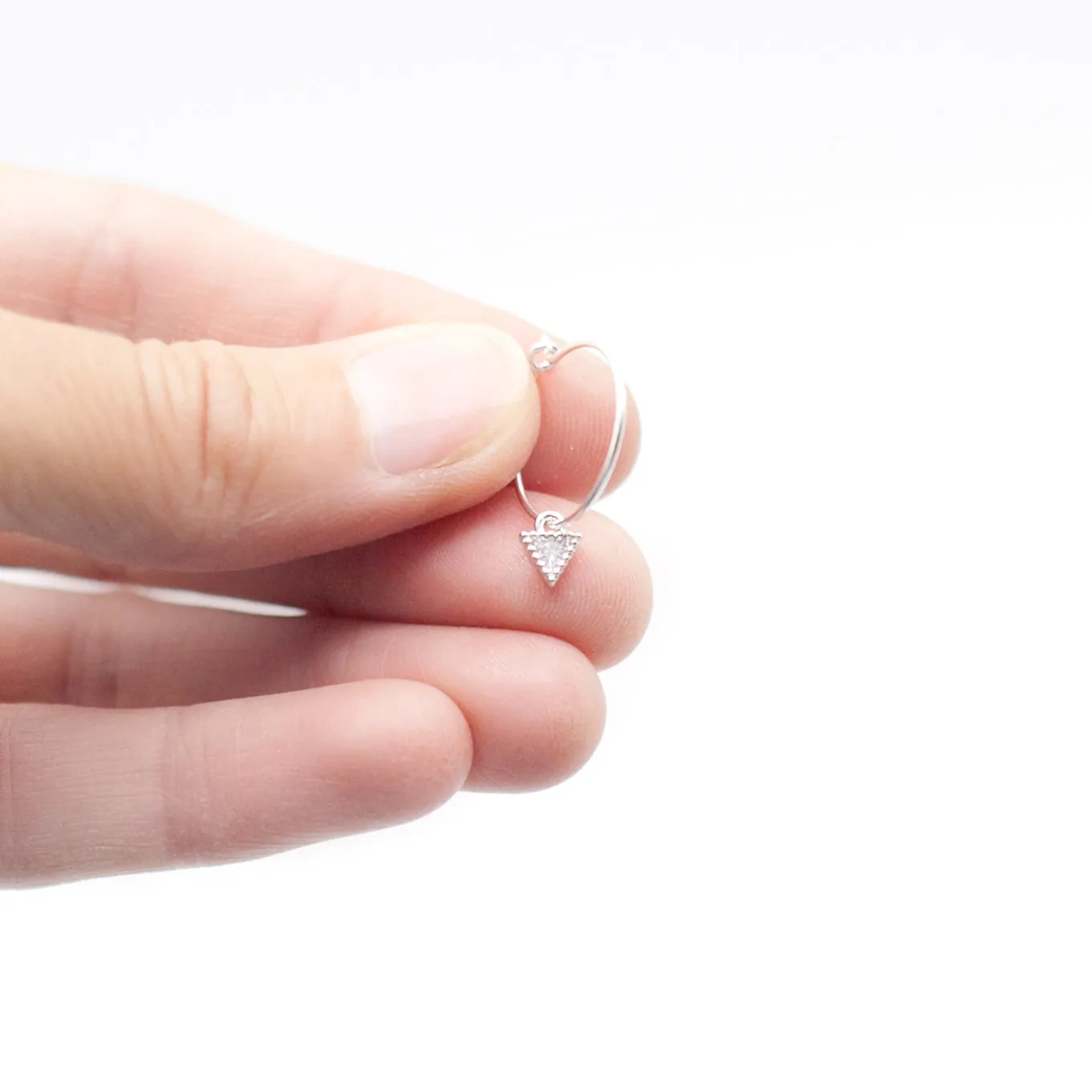 Earring Hoop with Cubic Zirconia Triangle in Sterling Silver