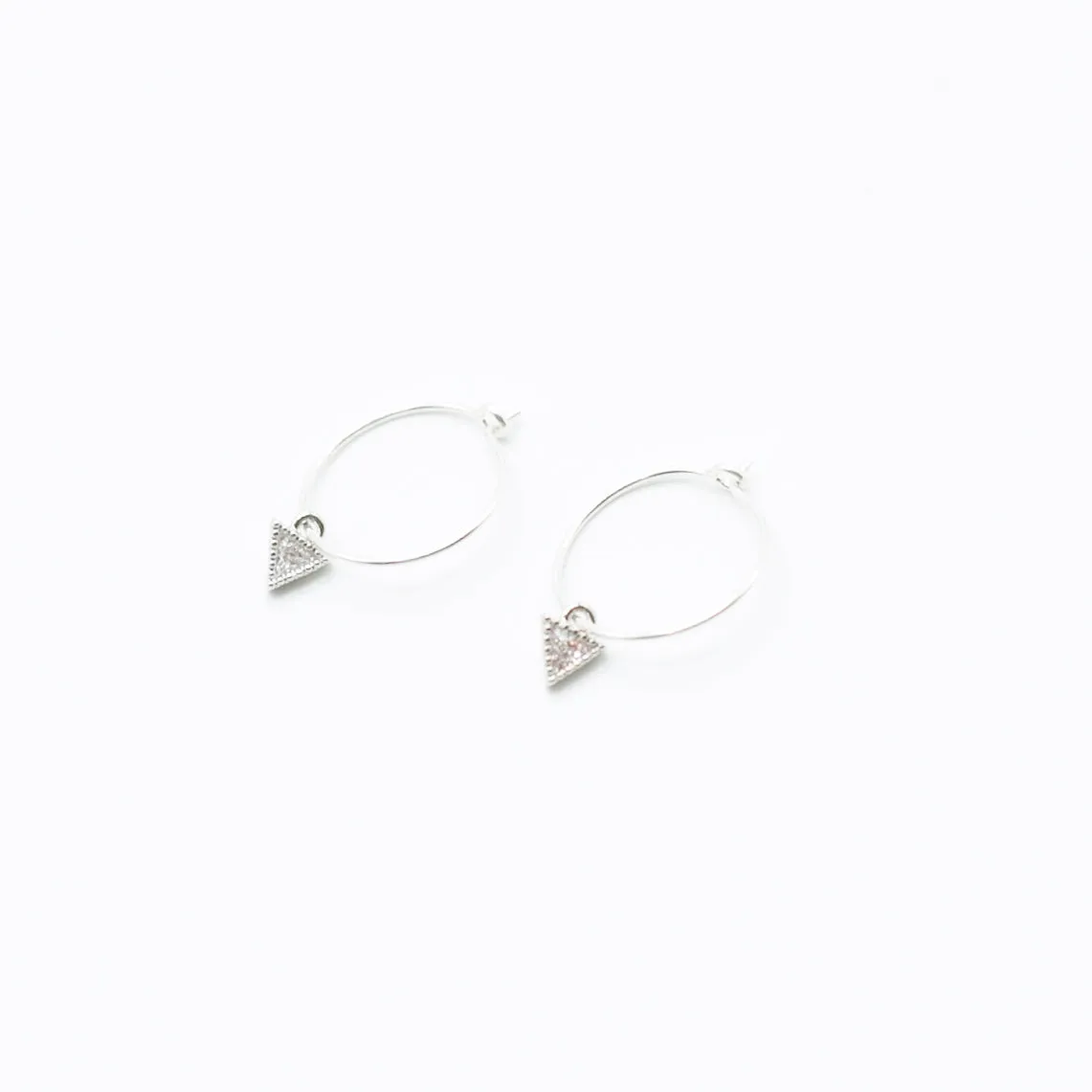 Earring Hoop with Cubic Zirconia Triangle in Sterling Silver