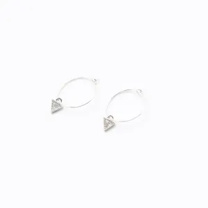 Earring Hoop with Cubic Zirconia Triangle in Sterling Silver
