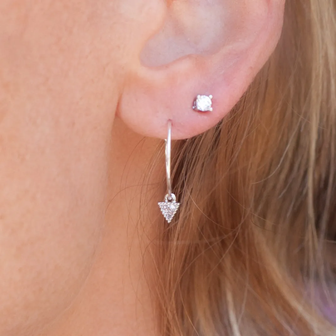Earring Hoop with Cubic Zirconia Triangle in Sterling Silver