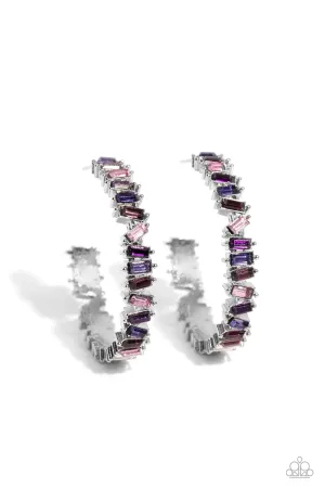 Effortless Emeralds - Purple - Emerald Cut Gem Paparazzi Hoop Earrings
