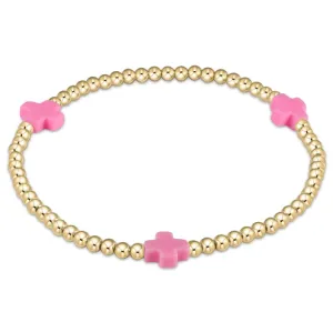 egirl Signature Cross Gold Pattern 3mm Bead Bracelet - Bright Pink