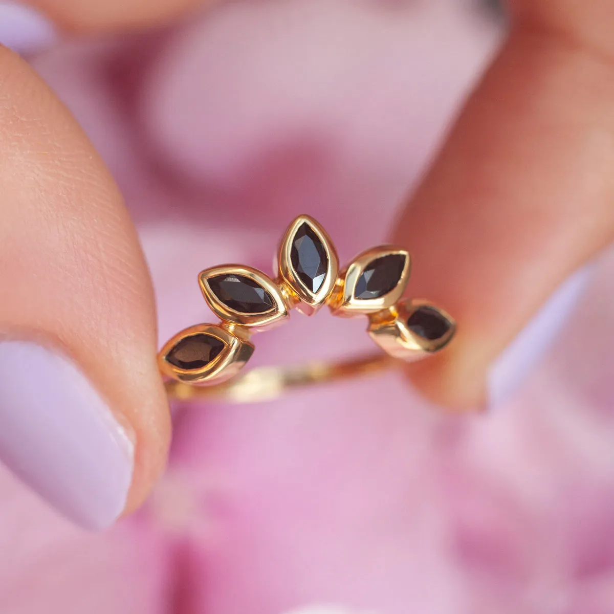 Eliza Stackable Marquise Black Spinel Crown Ring