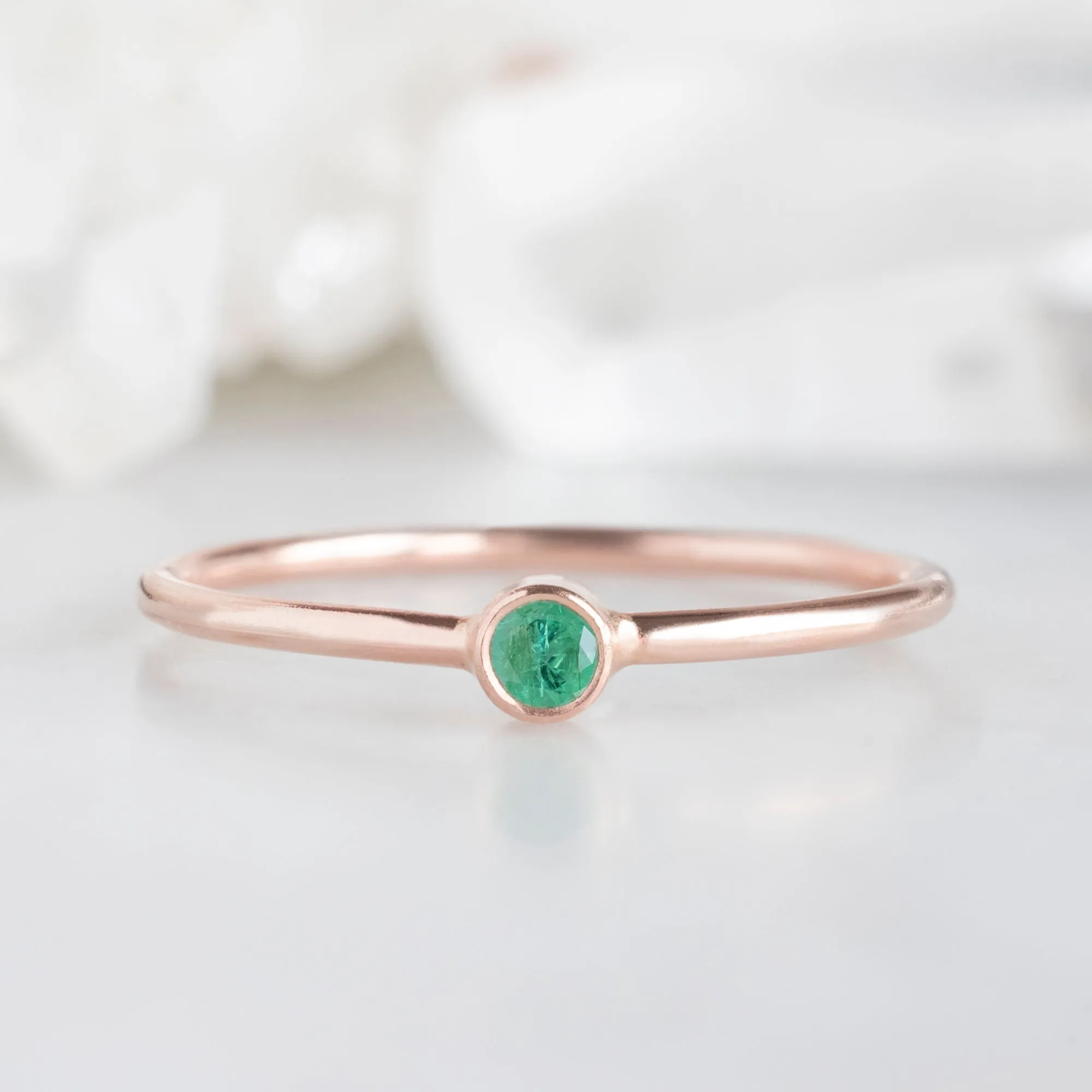 Emerald Birthstone Stacking Ring | 10K Rose Gold