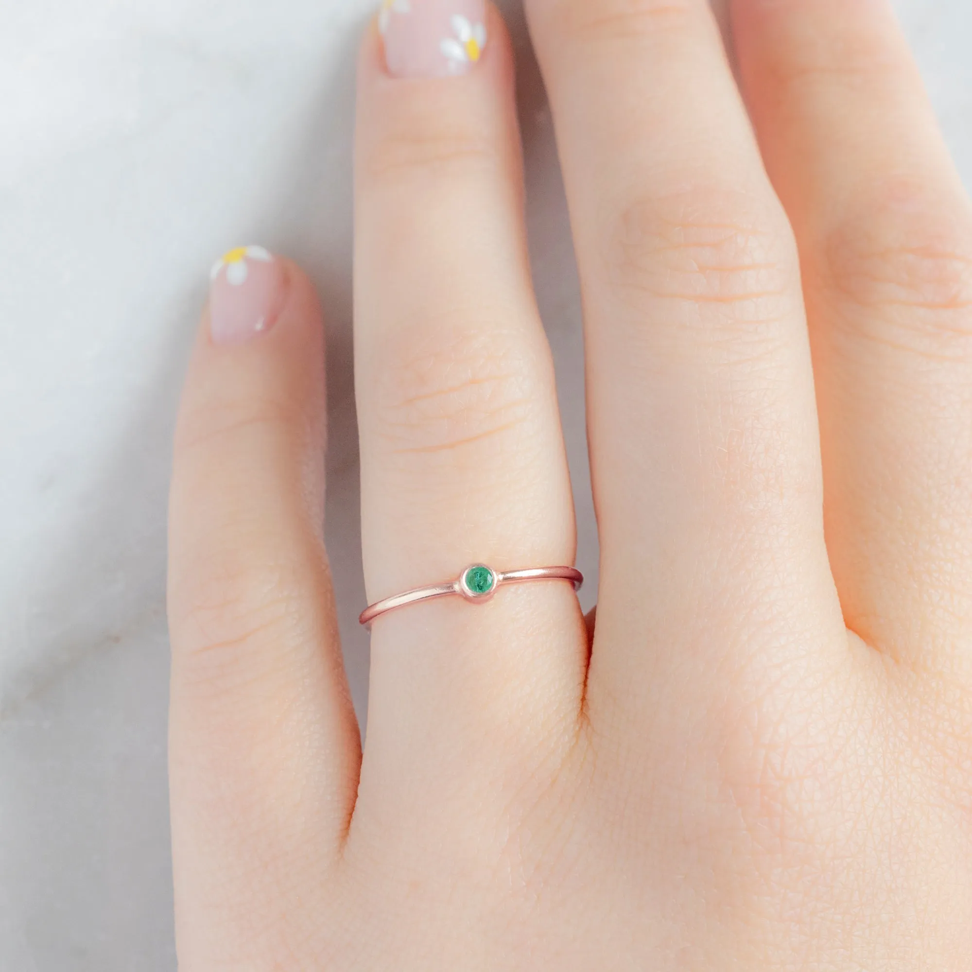 Emerald Birthstone Stacking Ring | 10K Rose Gold