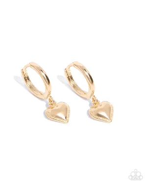 Emotive Elegance - Gold - Heart Paparazzi Drop Hinge Hoop Earrings