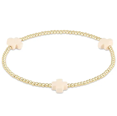 ENewton Signature Cross Gold Pattern 2mm Bead Bracelet - Off White
