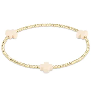 ENewton Signature Cross Gold Pattern 2mm Bead Bracelet - Off White