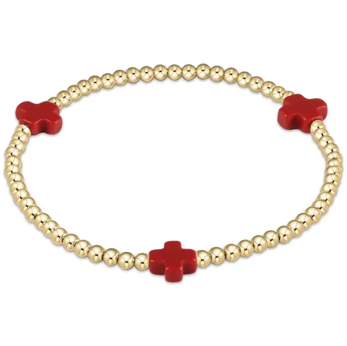 ENewton Signature Cross Gold Pattern 3MM Bead Bracelet - Red