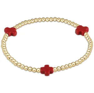 ENewton Signature Cross Gold Pattern 3MM Bead Bracelet - Red
