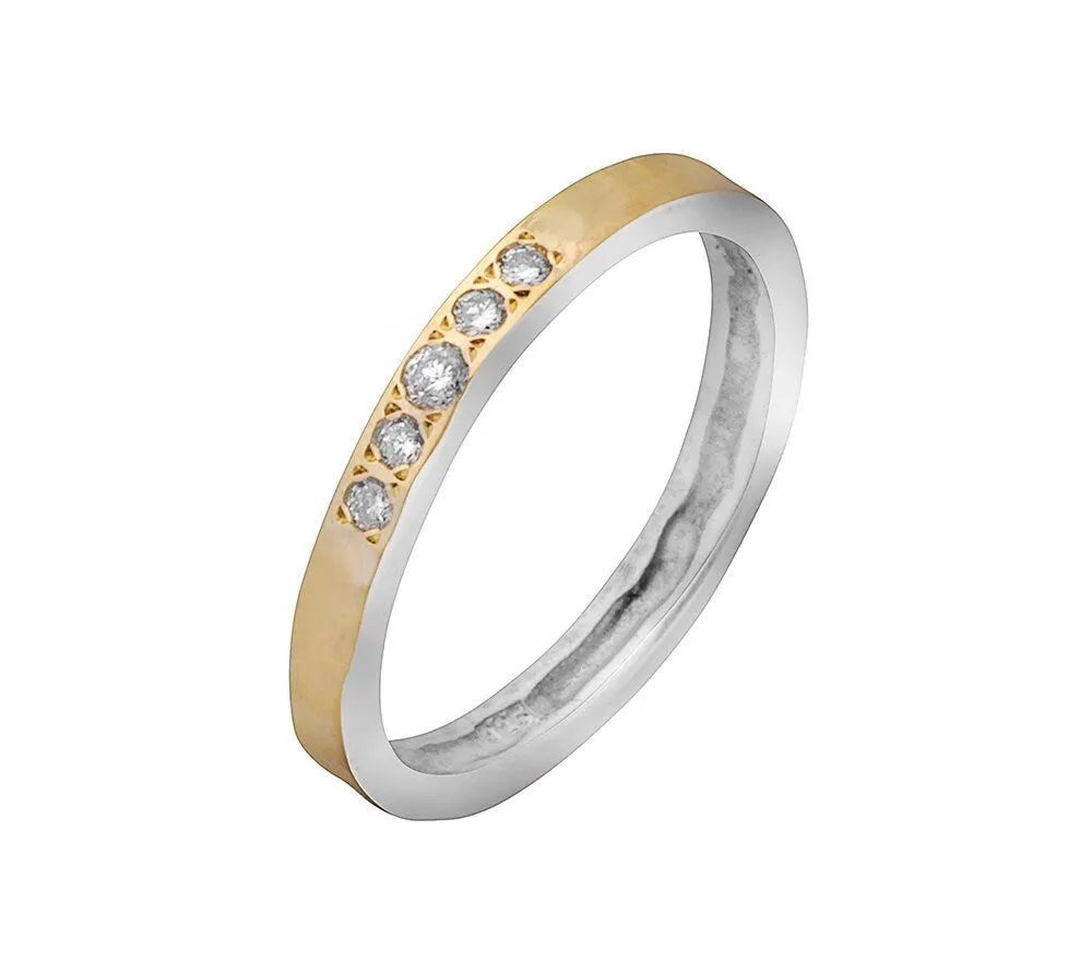 Engagement ring 0.2 Carat Natural Round Blue Diamonds Mixed metal ring Two Tone Solid 9k Yellow Gold and 925 Sterling Silver Stackable Ring