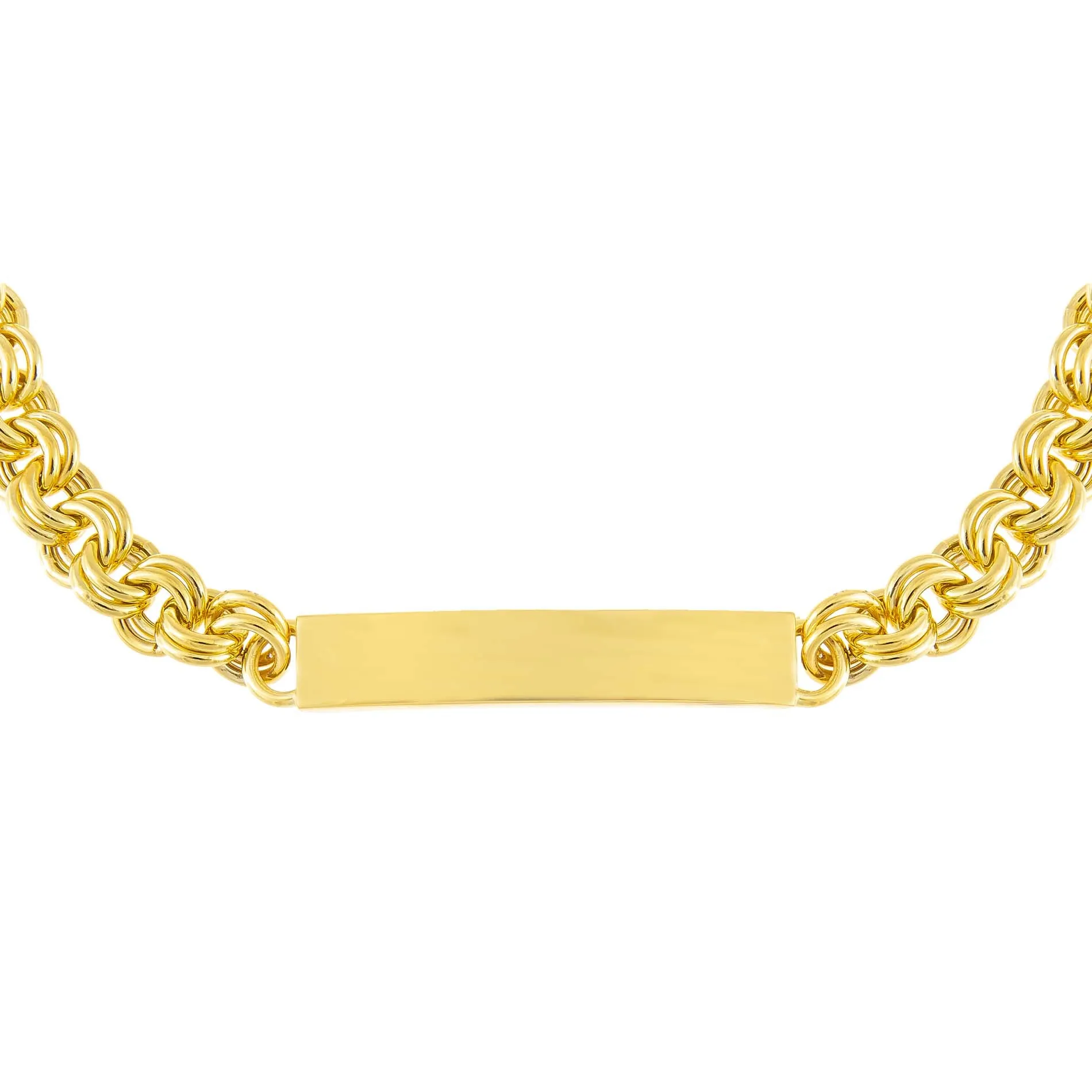 Engraved Hollow Rounded Rolo Bar Chain Choker
